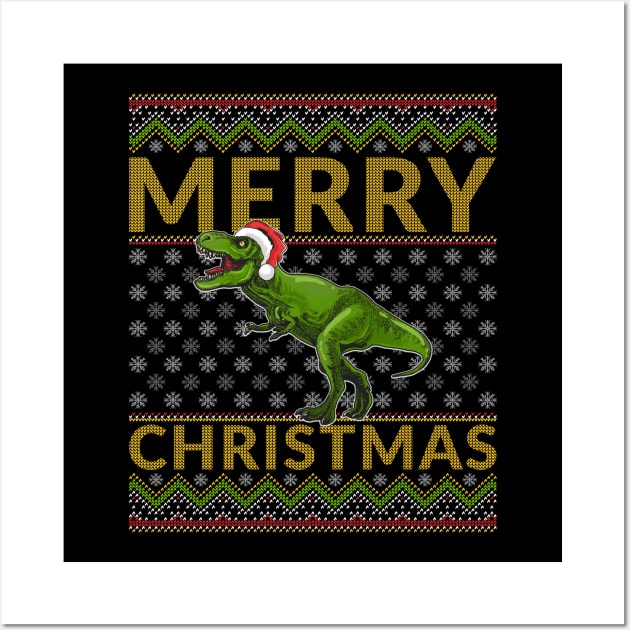 Christmas Dinosaur T-Rex Merry Xmas Pajama Wall Art by aneisha